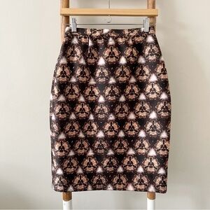 Prabal Gurung RARE Kaleidoscope Printed Wool Silk Pencil Skirt Black Tan 0